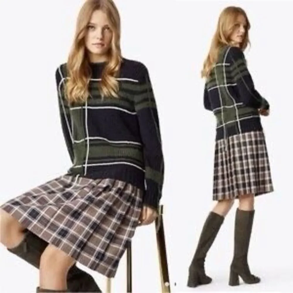 Tory Burch Eden Wool Blend Chunky Pullover Sweater Green‎ Navy XS